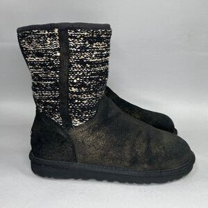 UGG‎ Boots Women's Size 6 Lyla Black & Gold Suede Shearling Winter Boots